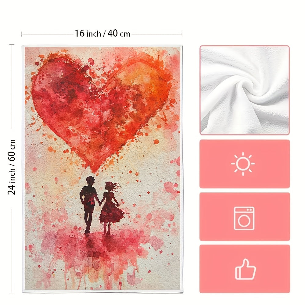 This duo of ultra-soft kitchen towels features a charming Valentine's design. They are highly absorbent for both dish drying and hand use, making them perfect for holiday decoration. Machine washable for easy care, each towel measures 40.64X60.96 cm.