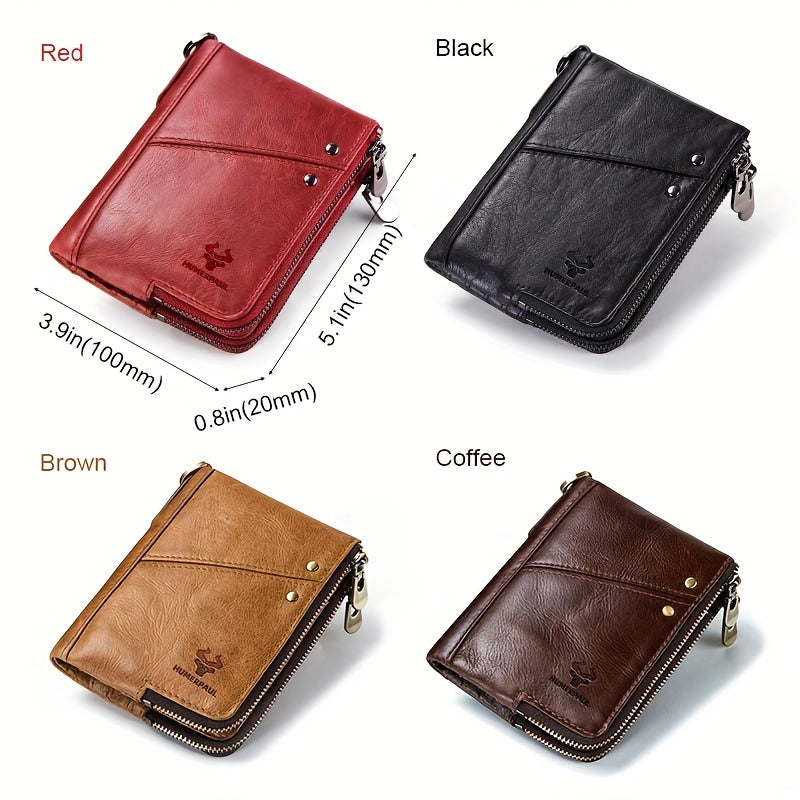 Large capacity multi-function clutch wallet made of genuine leather with zipper pocket and snap closure, suitable for casual style. Dry clean only, no printing, and edge painted.