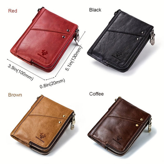 Large capacity multi-function clutch wallet made of genuine leather with zipper pocket and snap closure, suitable for casual style. Dry clean only, no printing, and edge painted.