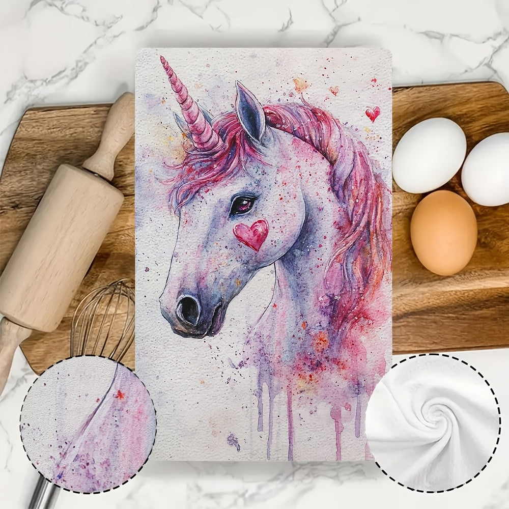 This package includes 2 extremely soft kitchen towels with a charming Valentine's Day unicorn love theme. These towels are exceptionally absorbent and are ideal for festive decorating. They can be easily washed in the machine and measure 40.64 x 60.96 cm.