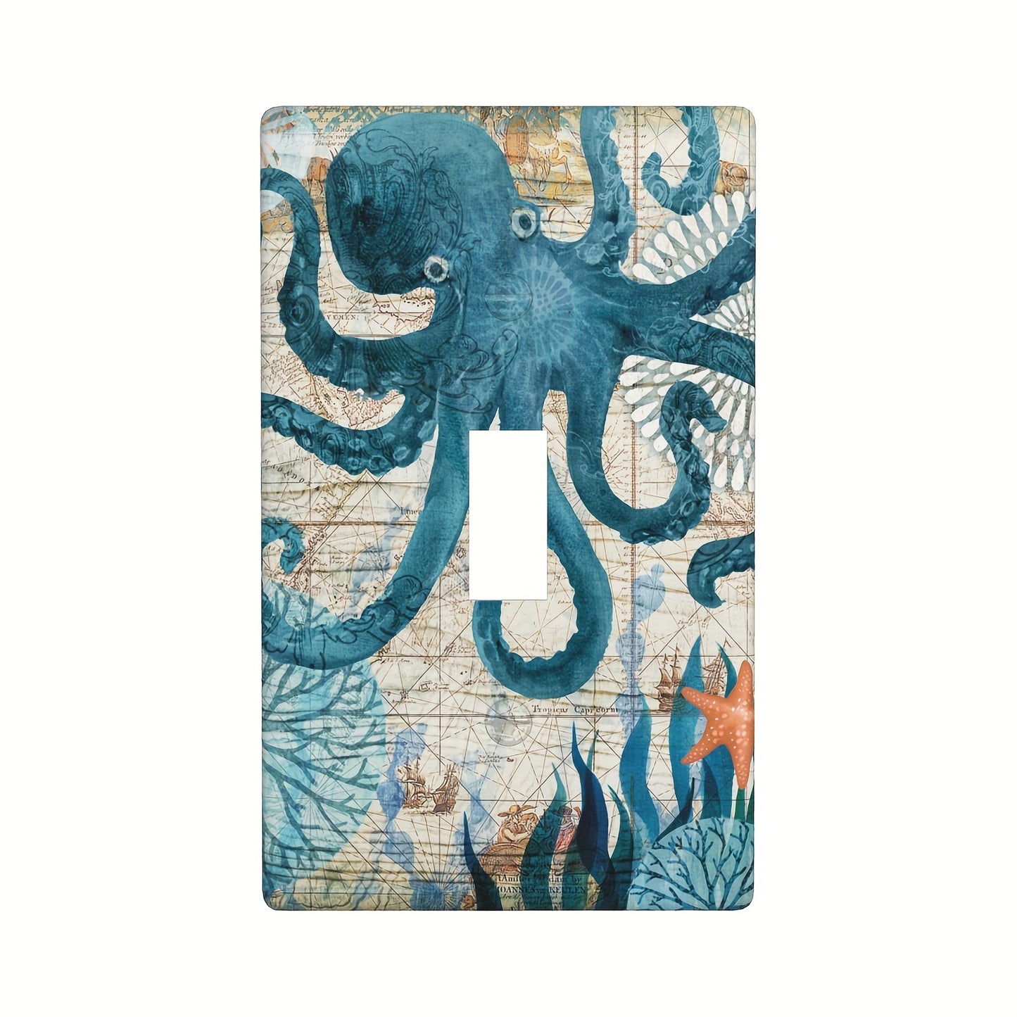 Nautical map design Turtle Single Rocker Switch Plate for decorative lighting in bedrooms, kitchens, and living rooms. No battery or wires required.