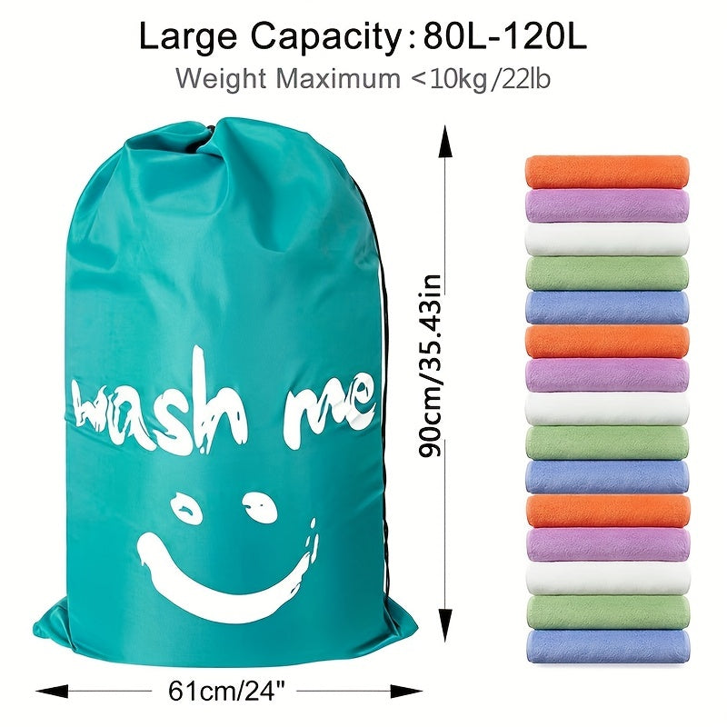 Easily washable travel laundry bag made from durable nylon fabric. Features a cylindrical design with a drawstring closure to keep dirty clothes organized. Conveniently fits in laundry hamper or basket, perfect for on-the-go laundry needs.