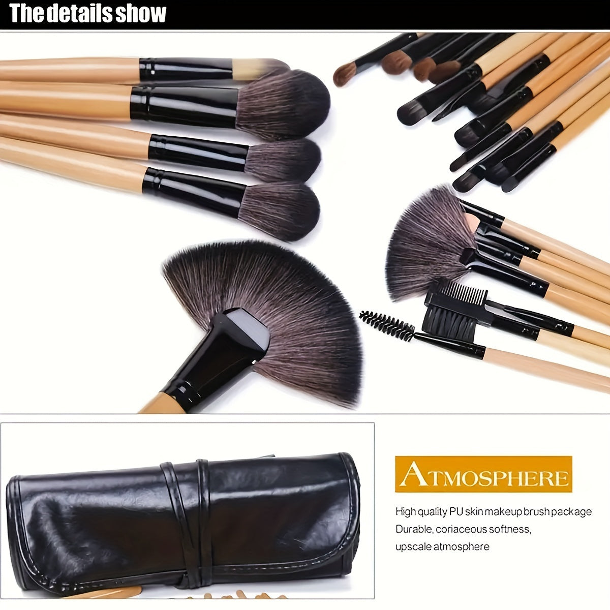 24-piece makeup brush set with oval brushes made of polyester bristles and ABS handles, suitable for normal skin. Versatile tools for applying foundation, eyeshadow, and contouring, perfect