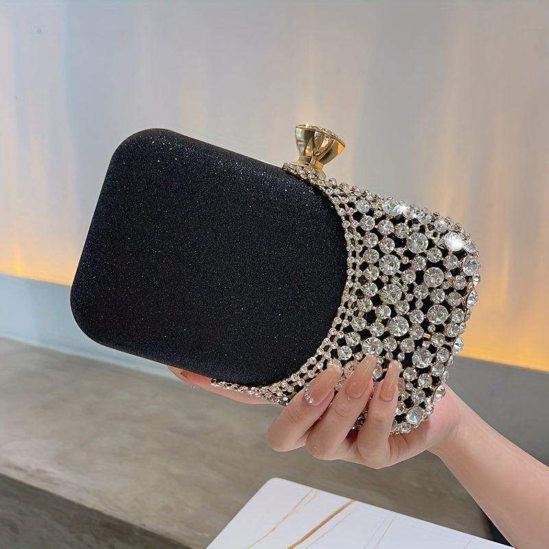 Sparkling rhinestone evening clutch for weddings, parties, and proms.