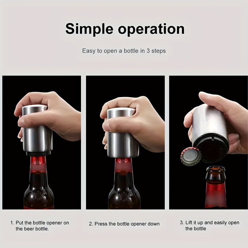 Magnetic beer bottle opener for various settings such as hotels, family dinners, bars, and restaurants.