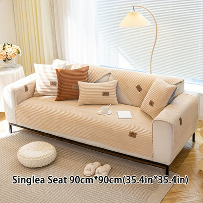 Thickened plush sofa cover with modern style to protect against dirt, slips, scratches and pets in home or office.