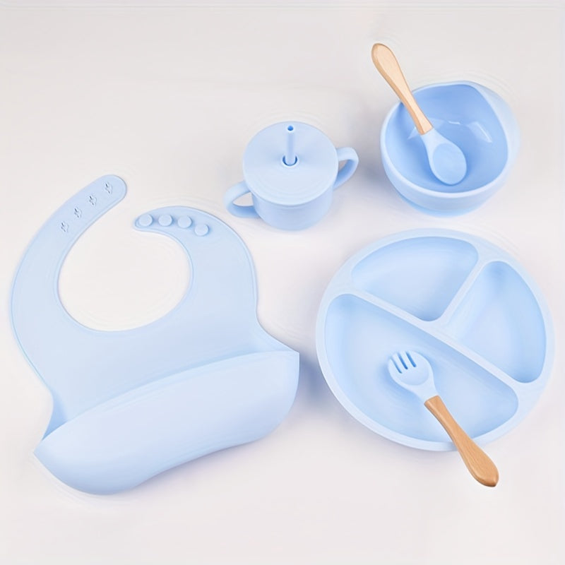 Baby Silicone Dinnerware Set: Includes Suction Plate, Bowl, Bib, Fork & Spoon, Straw Cup - BPA-Free and Safe for Ages 0-3 - Perfect Easter Gift for Toddlers