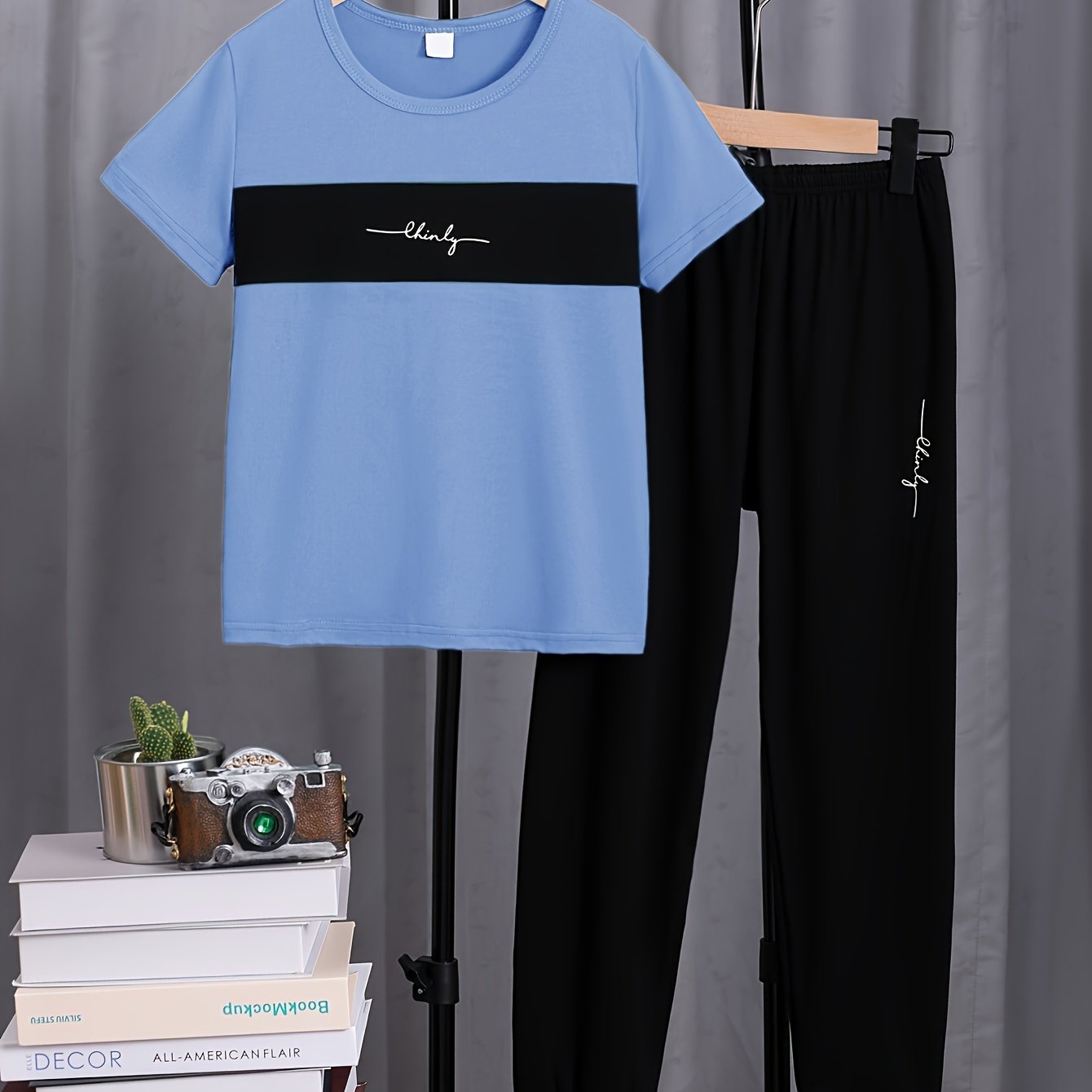 Boys' Casual 2pcs Set: Letter Print Tee & Pants - Breathable Polyester, Machine Washable, Spring/Autumn, Daily & Outdoor Wear