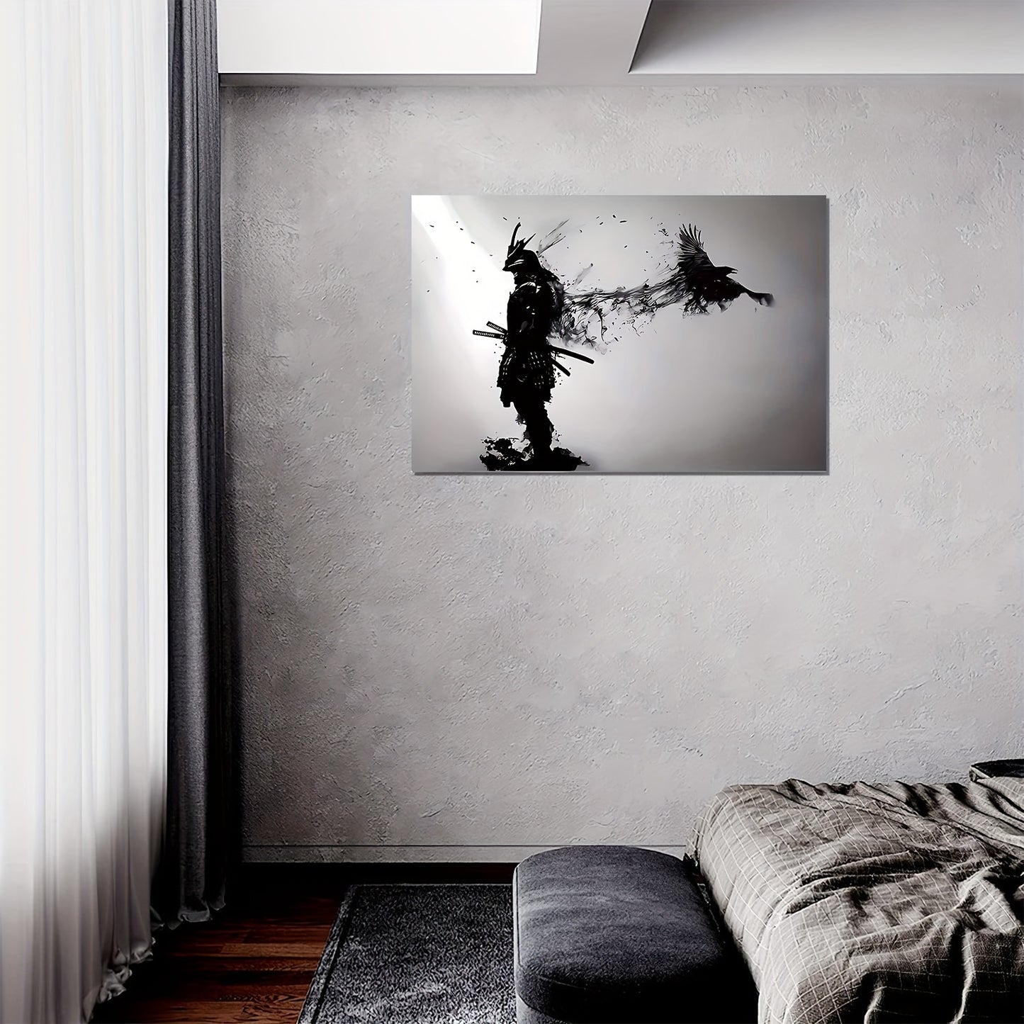 Black & White Samurai Canvas Art Print - Frameless Decor for Living Room, Bedroom, Anime Room