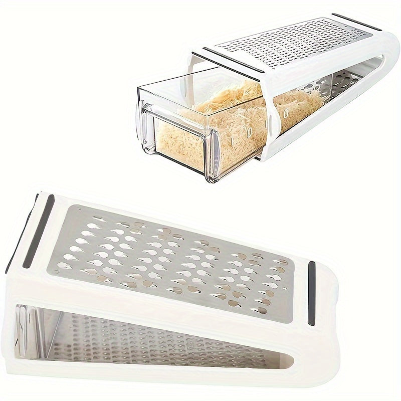 1pc stainless steel cheese grater with container for efficient food prep of vegetables. Waterproof and space-saving for home and restaurant use.