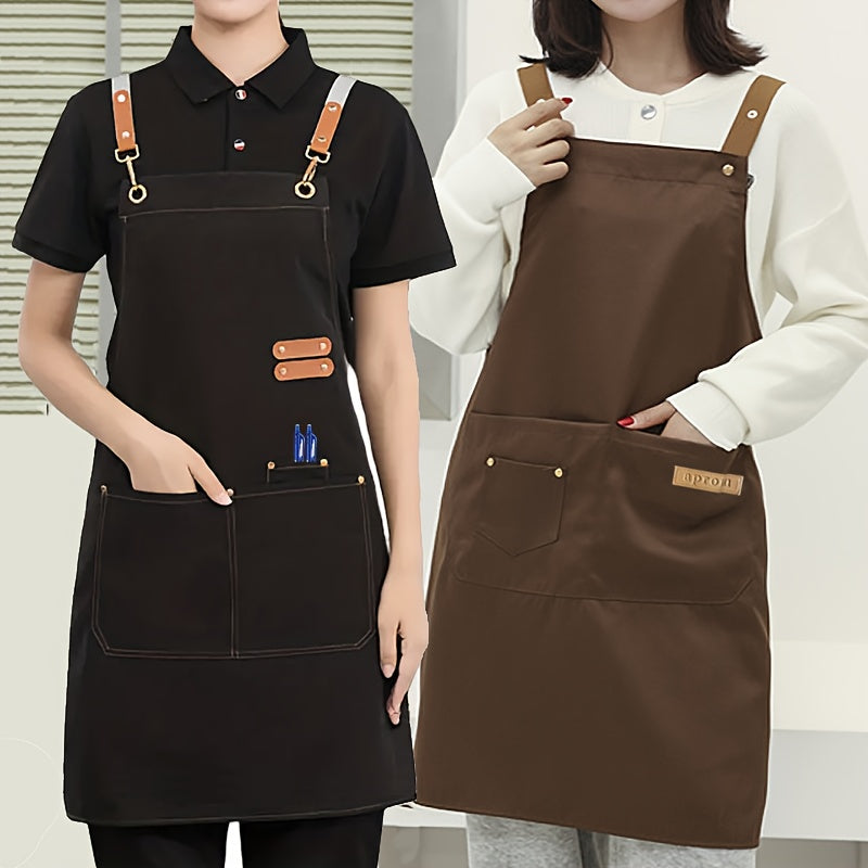 Unisex canvas apron with pockets, adjustable strap, ideal for coffee shops, restaurants, kitchens, and various other professions. Made of durable 240G/M² woven fabric with a protective