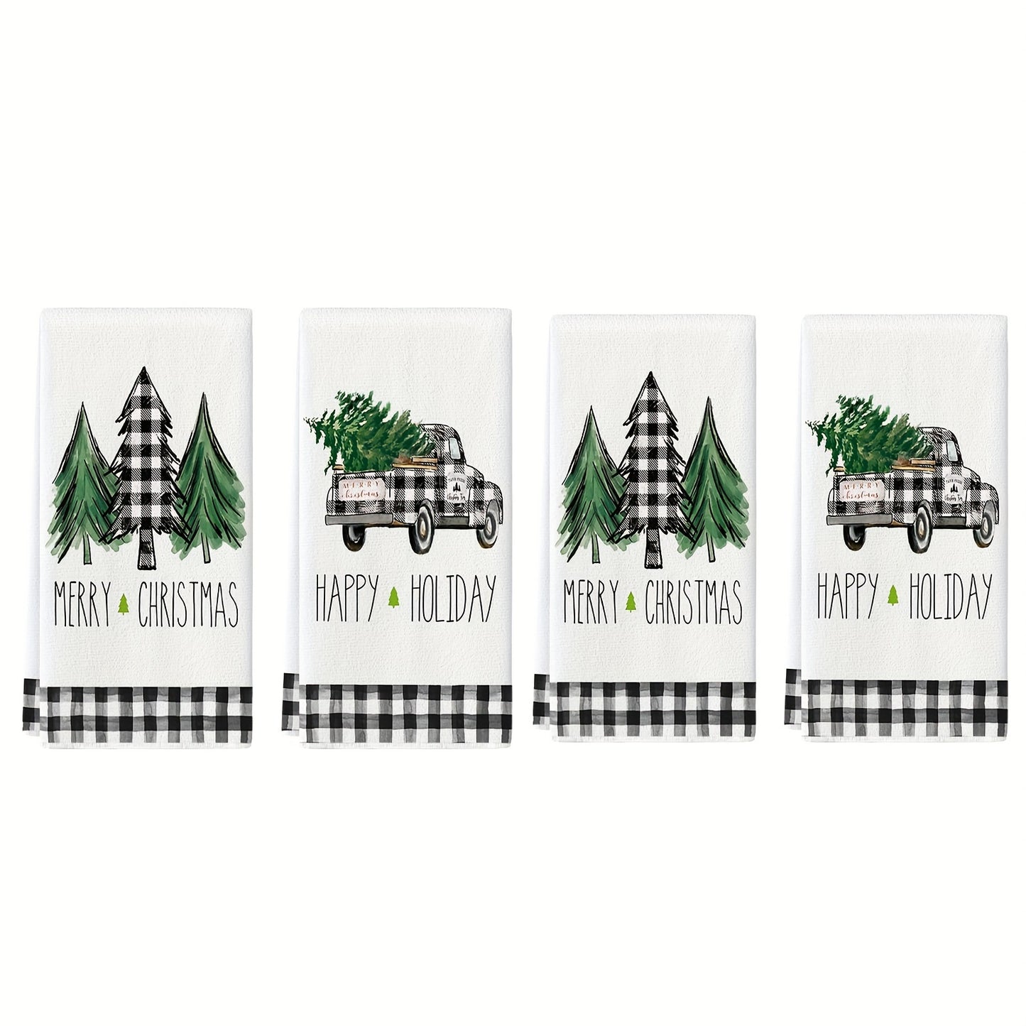 2/4Pcs Christmas Hand Towels with Truck Christmas Tree Plaid Print - Perfect for Kitchen and Dining Table Decor or as Housewarming Gifts.