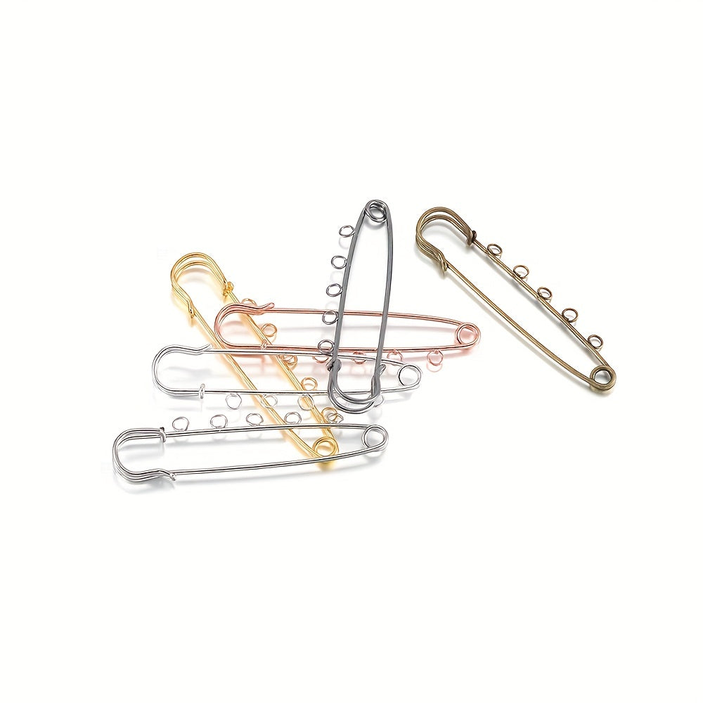 Iron safety brooch kilt pins findings accessories for jewelry making. Pack of 10 pieces measuring 80x20mm with a hole size of 3.5mm.