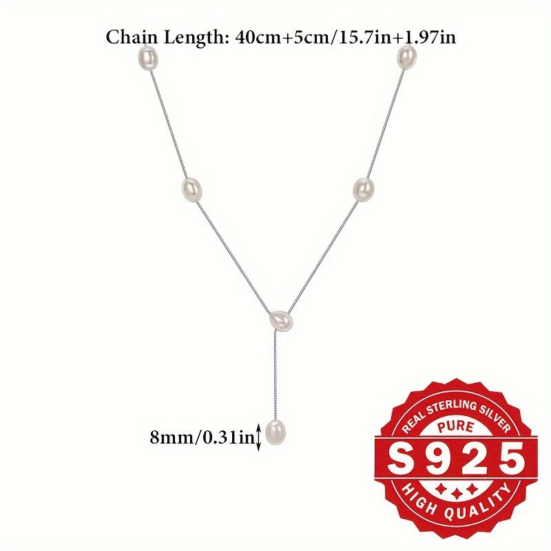 This stylish Y-shaped pearl necklace is crafted with S925 sterling silver and features an 8mm shell bead inlay. The Y shape design is trendy and flexible, perfect for everyday wear. It also makes a thoughtful gift for moms and wives. This necklace is