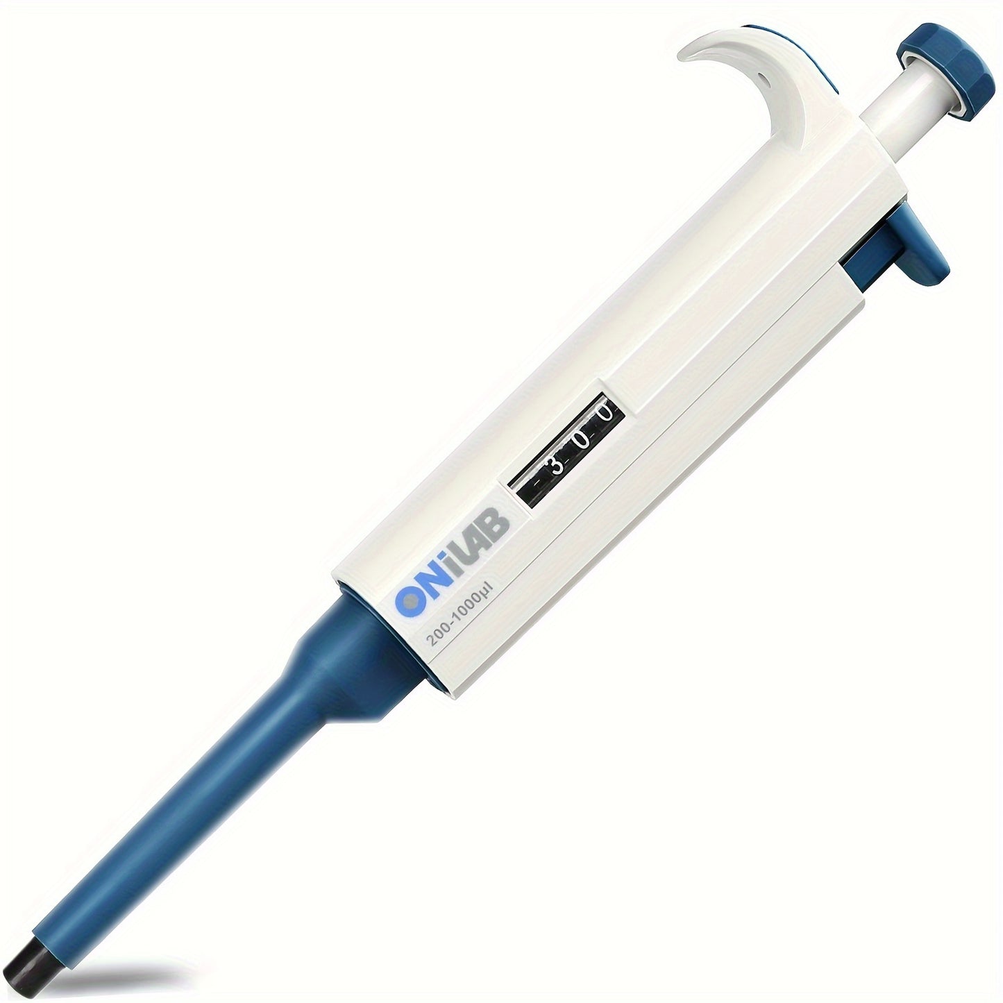 High-Precision ONiLAB Micropipette, adjustable 0.1ul-10ml, autoclavable, with ergonomic grip and storage holder.