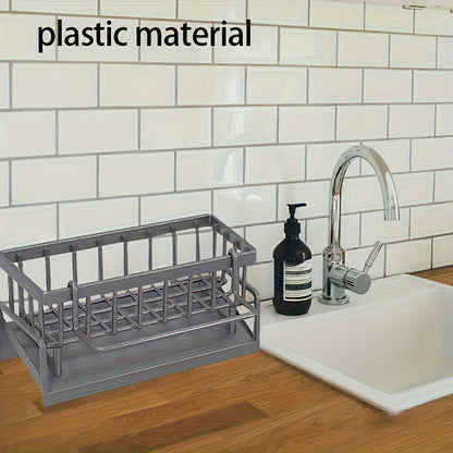 This product is a versatile 1-piece storage rack that can be used in the kitchen and bathroom. It includes compartments for storing a kitchen sink, toilet, faucet sponge, and various kitchen supplies such as soap, brushes, towels, scrubbers, and rags.