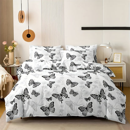 3pcs Butterfly Print Duvet Cover Set made of soft, breathable 100% polyester. Machine washable, all-season comfort. Perfect for animal theme bedroom decor. Duvet insert not included.