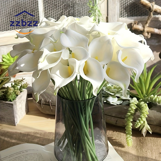 10-piece lifelike Calla Lily bouquet - perfect for weddings, parties, and home decor. Real touch, maintenance-free, and seasonal accents.