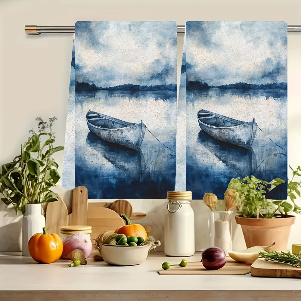 Set of 2 Serene Harbor Love Theme Kitchen Towels - Made of Ultra Soft, Highly Absorbent Polyester Material, Machine Washable, Size 40.64x60.96 cm - Perfect Addition to Coastal Decor & Holiday Baking, Dish Towels