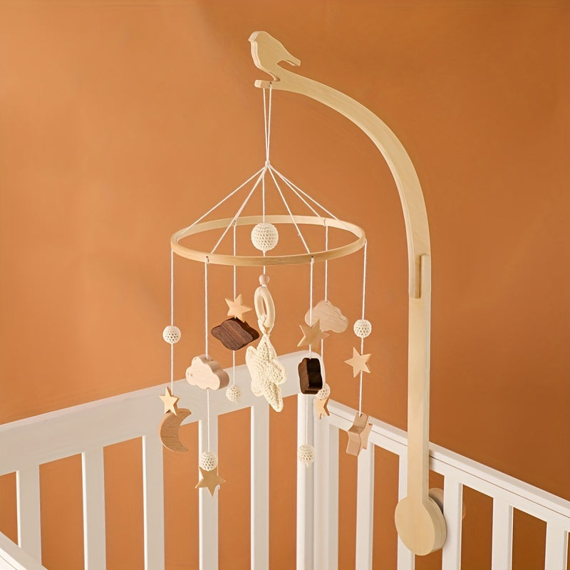 Kids' bed hanging wooden bird bell bracket, home decoration accessory.