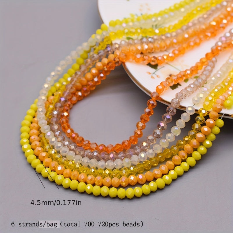 720 pieces of faceted glass rondelle beads measuring 4mm each, sold in a convenient bag. Perfect for crafting jewelry, DIY projects, and adding embellishments to clothing items such as necklaces, bracelets, and more.