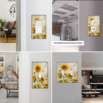 Sunflower decorative wall plate switch cover, country style, easy to clean, for bathroom and bedroom wall decor.