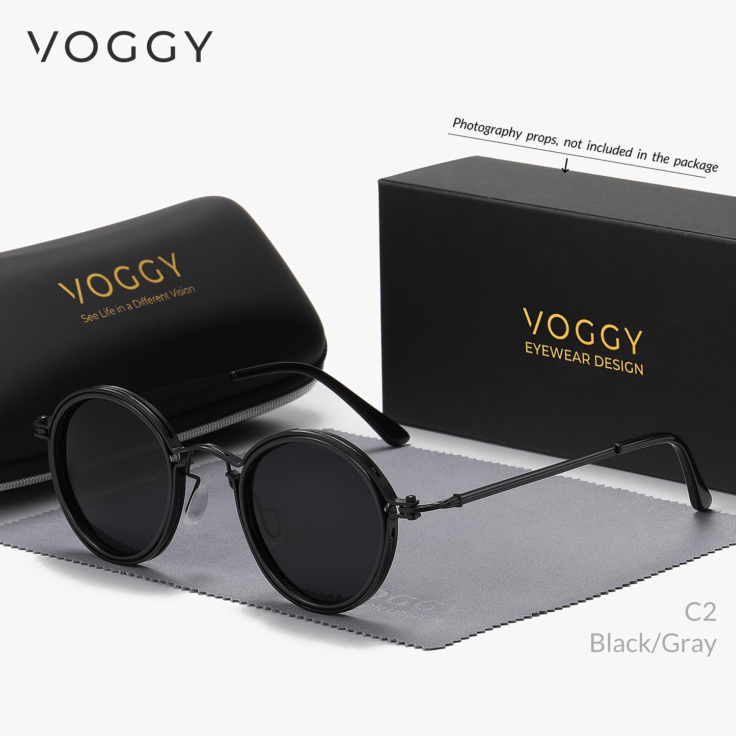 VOGGY Retro Metal Polarized Fashion Glasses - Black Frame with Brown Tortoiseshell Accents, Stylish Round Design for Men & Women. Ideal for Driving, Fishing, Cycling, Hiking & Outdoor