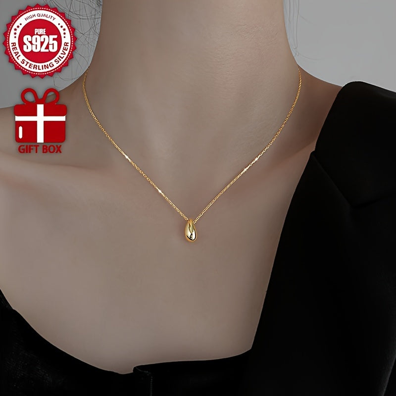 Exquisite teardrop pendant necklace made from high-quality 925 sterling silver with 18K golden plating. Hypoallergenic and designed to be gentle on skin. Comes with a stylish clavicle chain and a gift box. Perfect for everyday wear and special occasions.