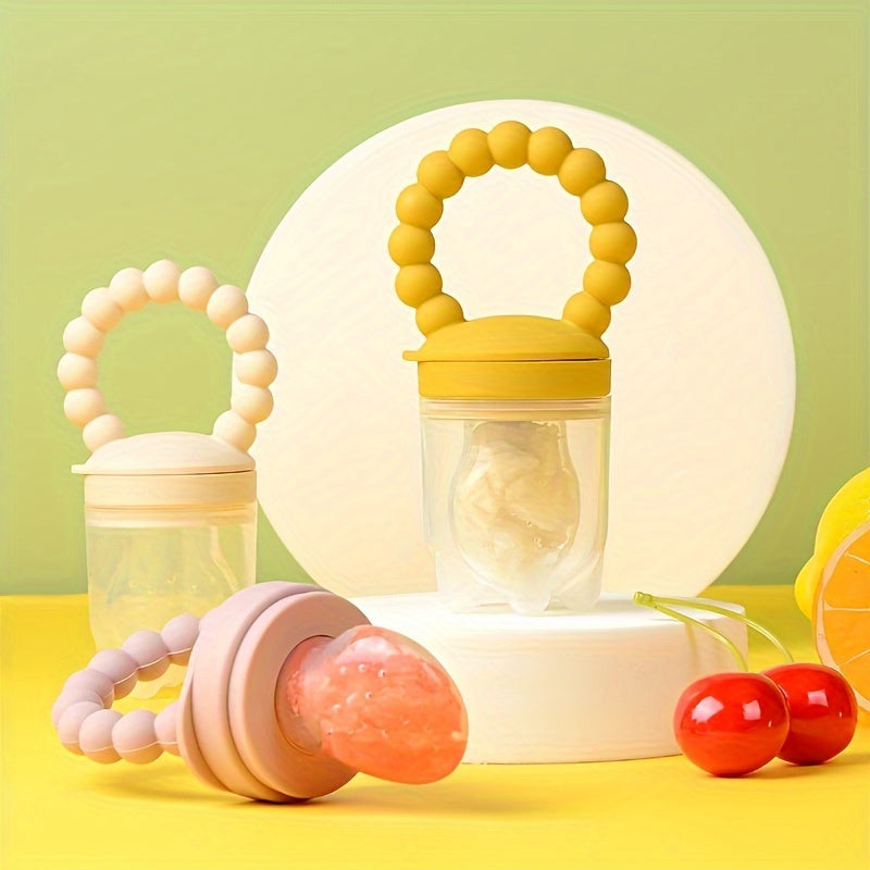 Get your hands on the PanLynner Silicone Teething Pacifiers, perfect for babies aged 0-3 years! This set includes 3 fruit and vegetable feeders with handles. It's advised to hand wash these food-grade teethers. They make an ideal gift for Christmas