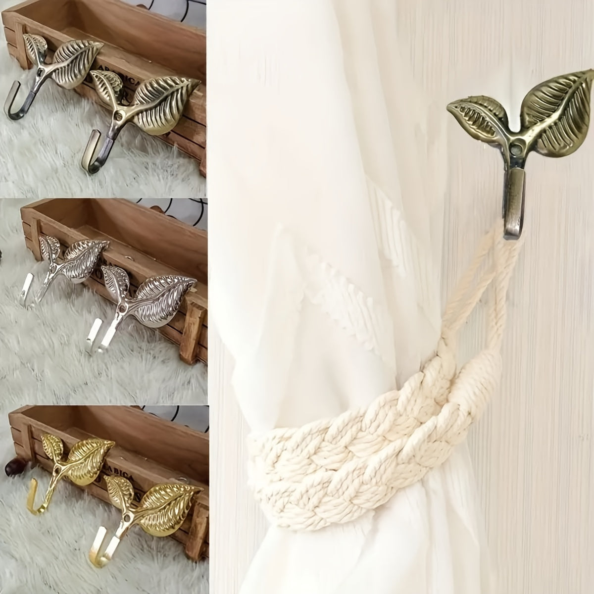 This elegant set of 2 Modern Minimalist European Style thickened leaf curtain hooks is perfect for living rooms and office curtain rods. With decorative golden curtain rods and elegant wall-mounted clothes hangers, it is ideal for home decoration and