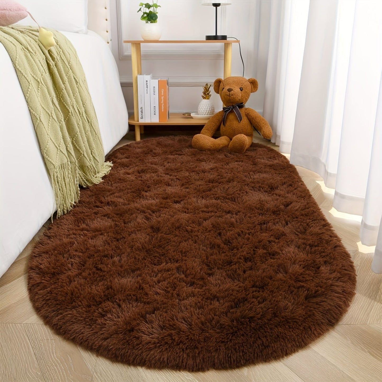 Soft and fluffy shag area rug suitable for living room or bedroom, non-slip and machine washable for convenient maintenance. Elevate your home decor with this luxurious floor carpet.