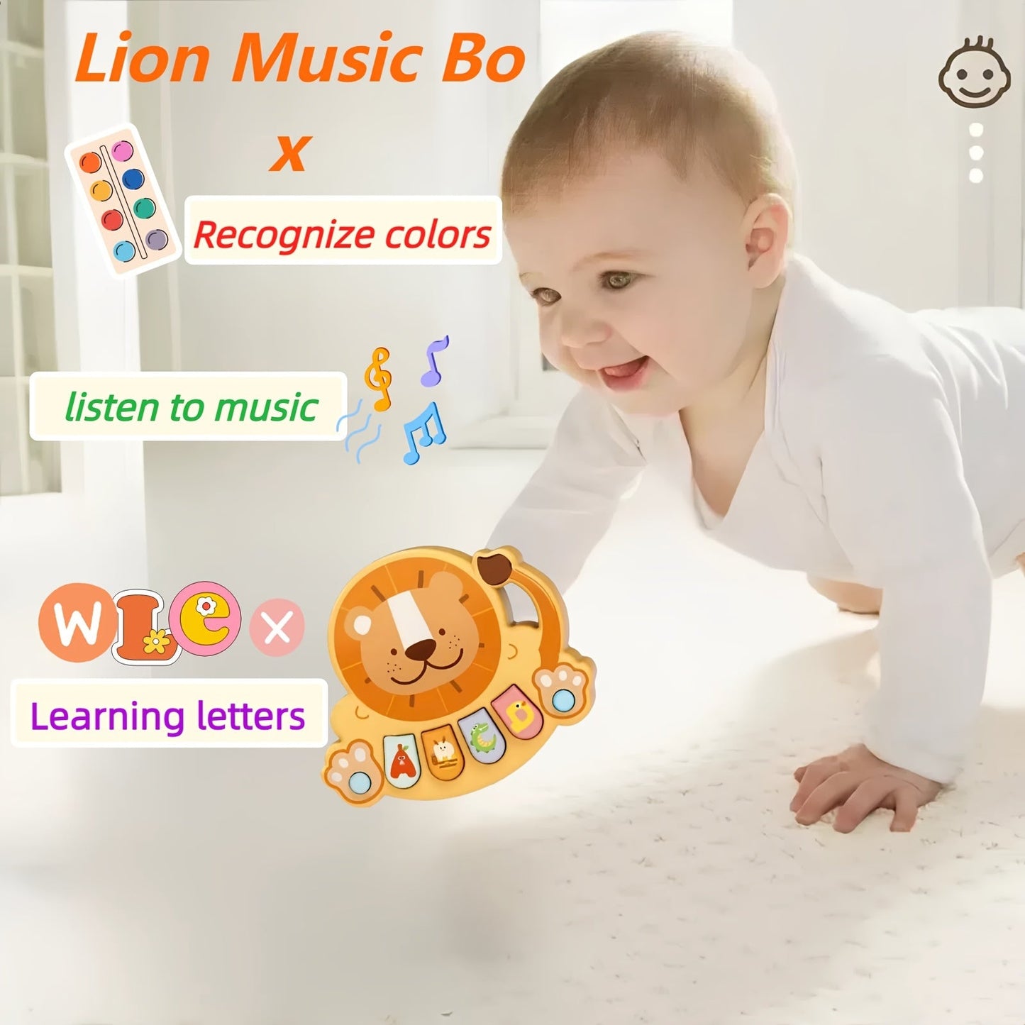 Lion Music Box Toy: A Cute Cartoon Musical Toy for Babies, Perfect for Learning and Education. Ideal Gift for Newborns for Christmas, Birthdays, or New Year. Made of Plastic in White, Pink, Yellow, or Blue. Requires AAA Batteries (not included) with a