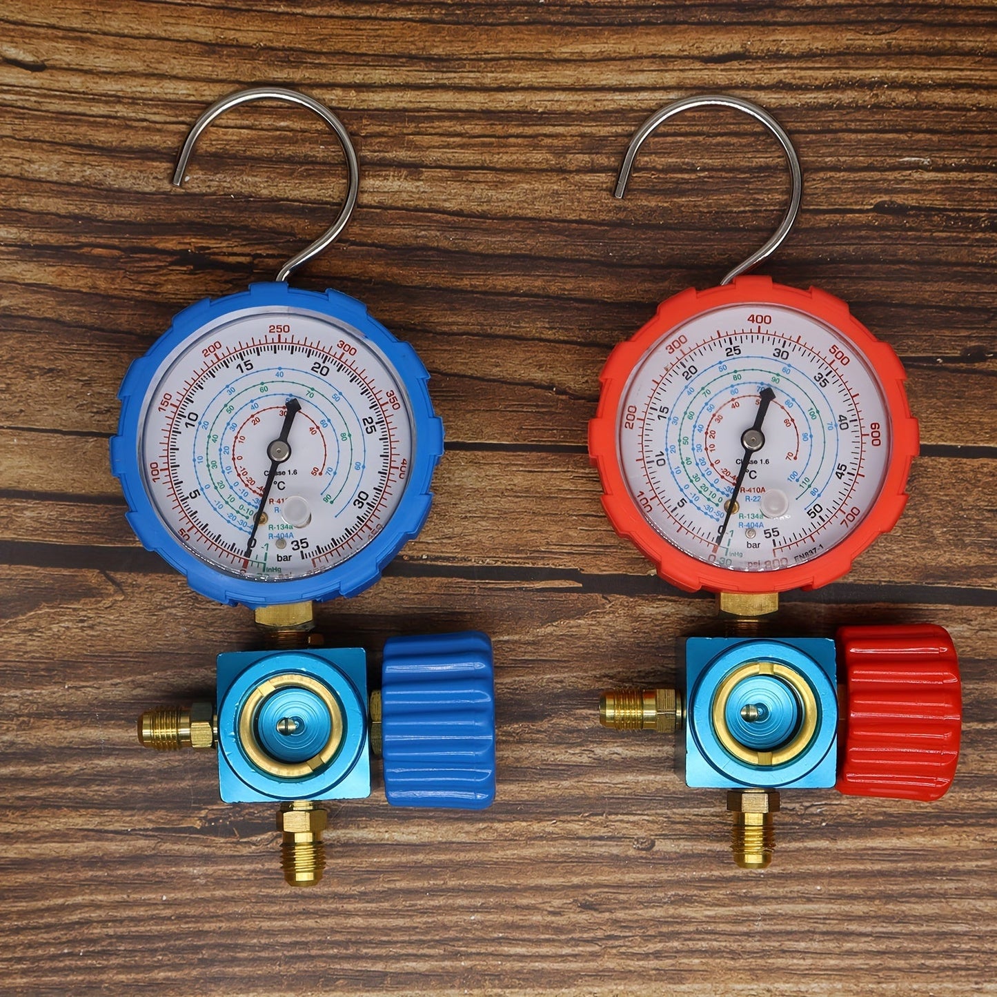 Three-Way Manifold Pressure Gauge Valve for R407C, R22, R134a, R404A Refrigerants, Compatible with Red/Blue Tool Air Conditioner