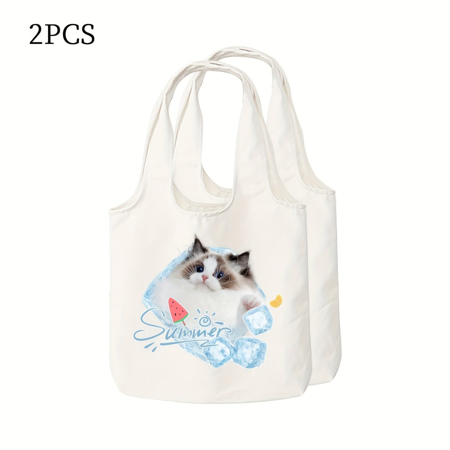 Two pieces of personalized canvas tote bags with customizable pictures, perfect for daily commutes, outdoor picnics, parties, traveling, and shopping.