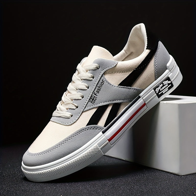 Men's breathable canvas skateboard sneakers with non-slip lace-up design for all seasons and street style.