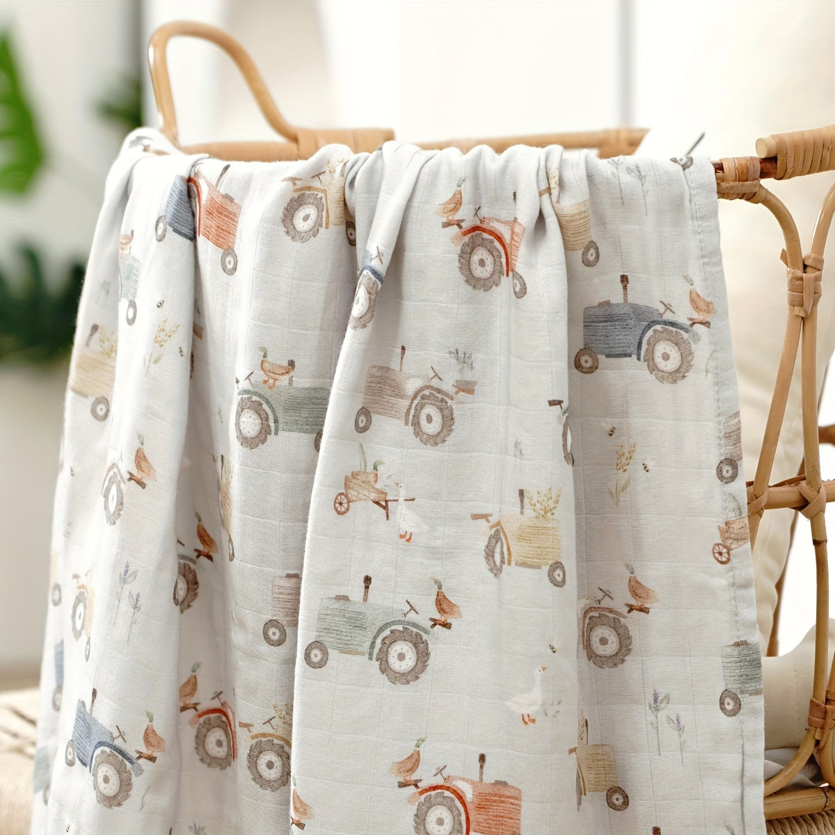 Bamboo Cotton 2-layer Blanket with Soft Muslin Swaddle Wrap, Digital Print, Size 119.38*109.22cm