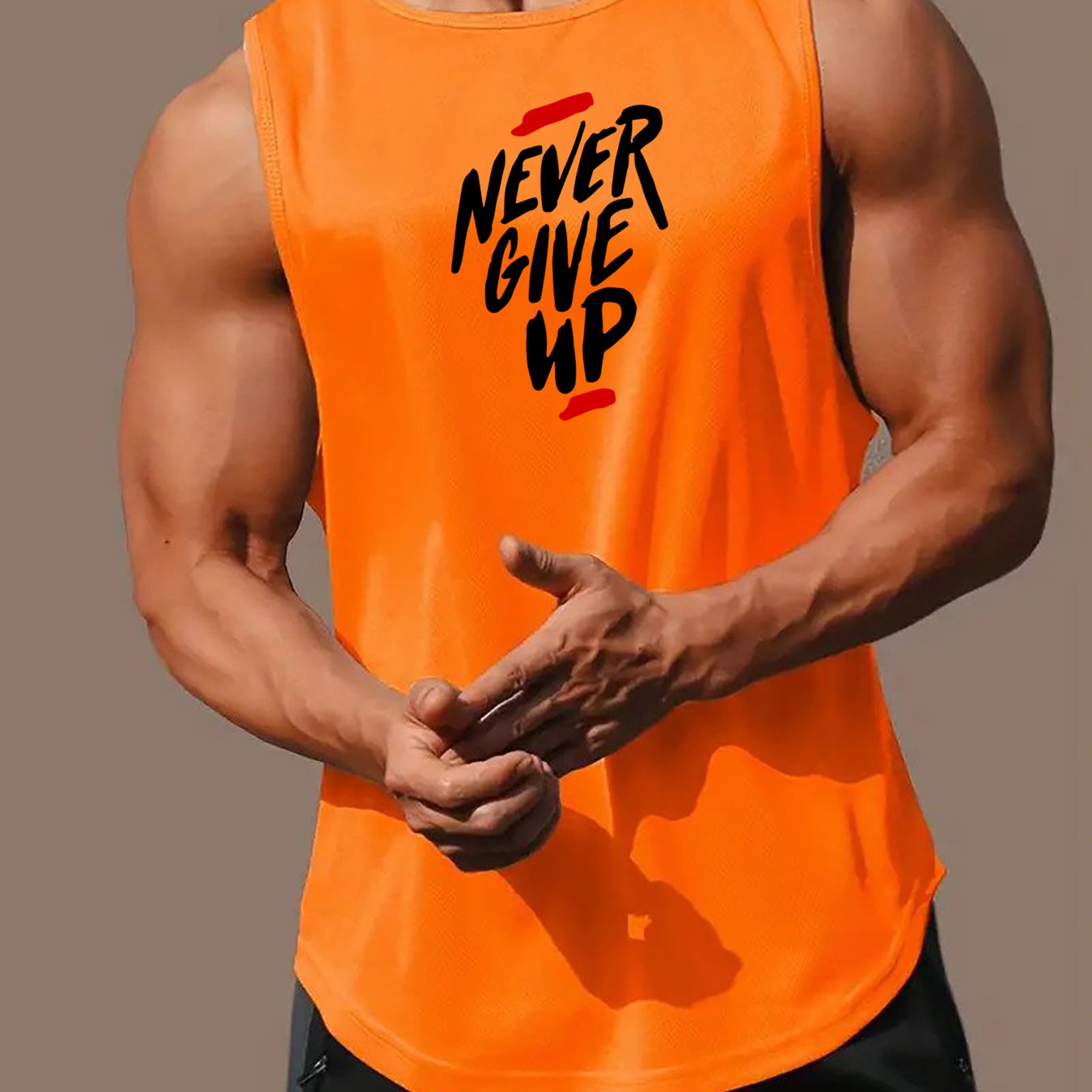 Comfy and breathable tank top for men, perfect for summer workouts and basketball training. Features bold "Never Give Up" print.