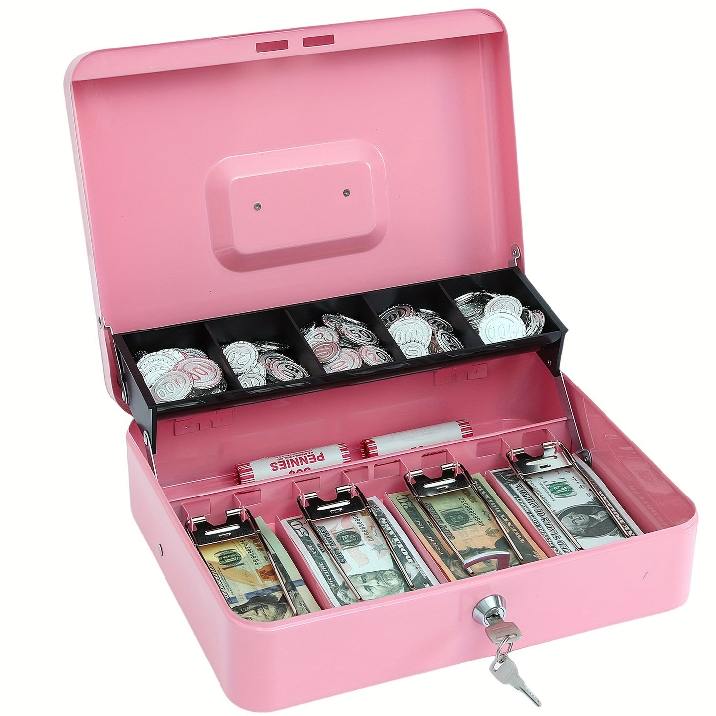 1pc Money Box with Lock for cash organization and storage.