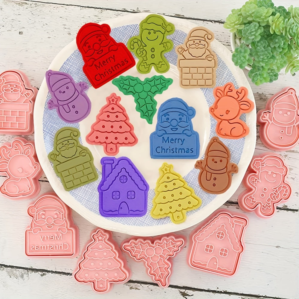 Get into the holiday spirit with these festive Christmas cookie cutters! With 8 adorable designs perfect for sugarcraft and baking, these durable plastic cutters are ideal for parties and gifts. Make holiday baking a breeze with this versatile set.