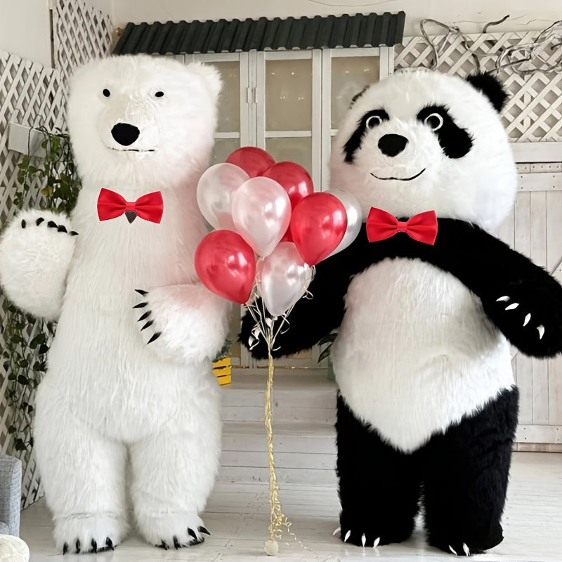 Giant panda inflatable costume with backpack & bow tie for parties, masquerades & holidays.