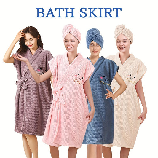 Women's 1pc Cartoon Themed Microfiber Bathrobe: Super absorbent, knit fabric, 100% polyester, V-neck shawl, adjustable closure, oblong body wrap towel robe.