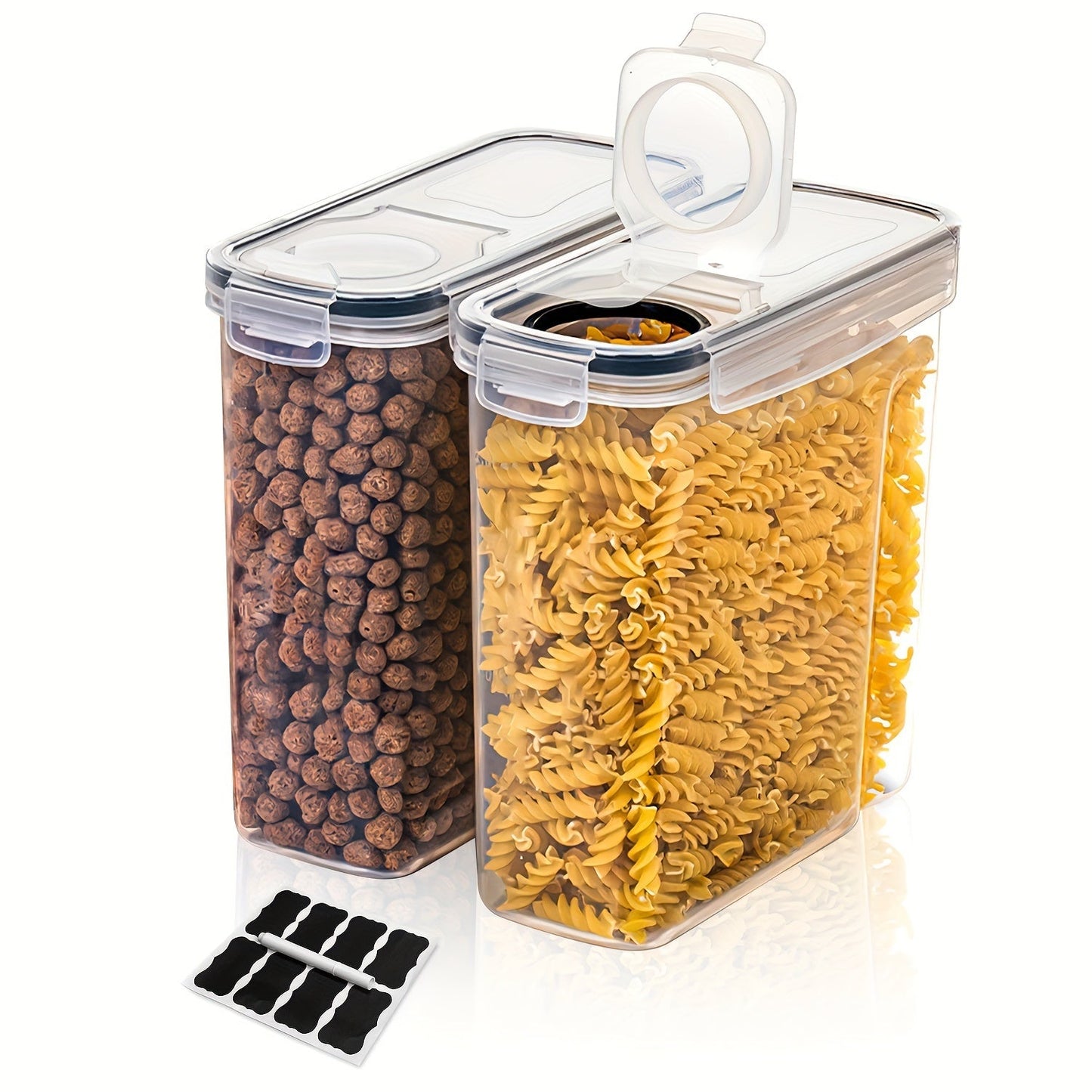 Set of 4 Cereal Storage Containers, Made of BPA Free Plastic, Airtight Seal, 2.5L/88 Oz Capacity, Ideal for Cereal, Snacks, and Sugar. Includes 4 Dispensers with Chalkboard Labels in Black.