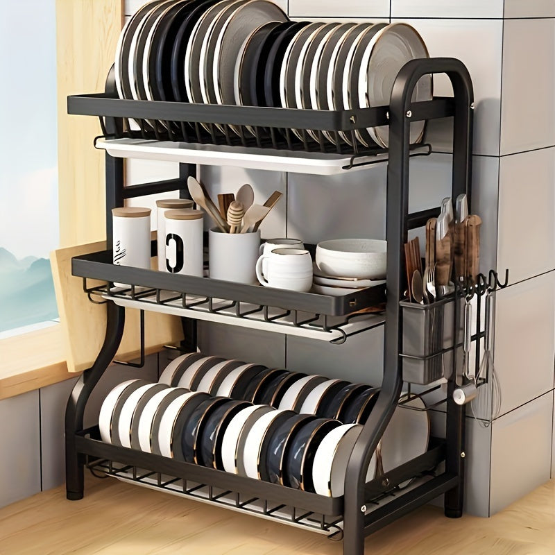 2-tier kitchen dish rack with drainboard for dishes and cutting boards, ideal for restaurant and commercial kitchens.