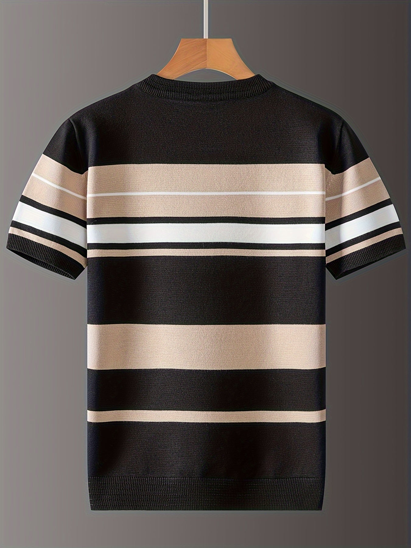 Men's casual striped crew neck pullover sweater with medium stretch, regular sleeves, suitable for spring/fall.