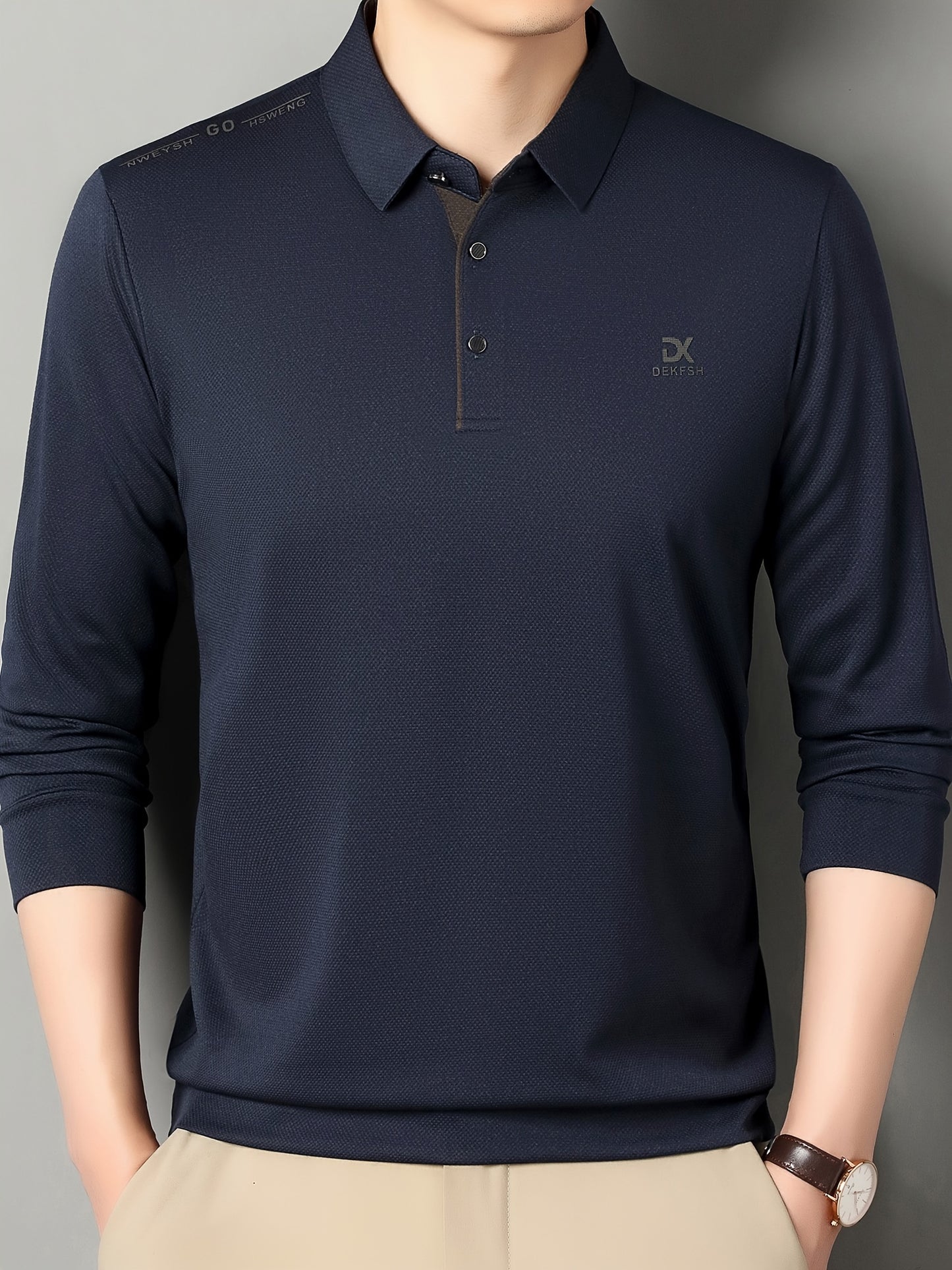 Men's breathable shirt with letter print, perfect for golf and outdoor activities. Made of polyester, features a button-up collar, regular fit, ideal for spring and fall.