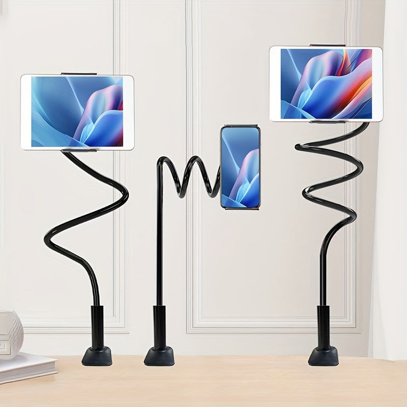 360° rotating tablet phone holder with spiral base for stability. 100cm tall bedside holder ensures secure grip and prevents falling.