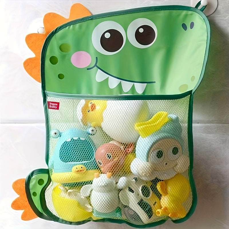 Foldable shower toy organizer for bathroom storage with cartoon design.