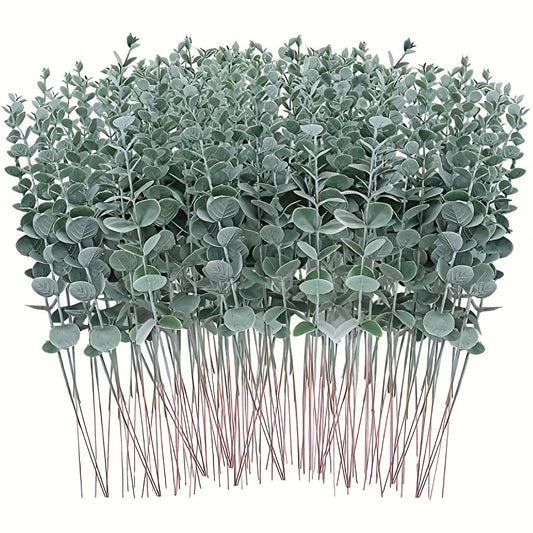 Versatile set of 12-48 artificial eucalyptus stems for home decor, suitable for various occasions. Container not included.