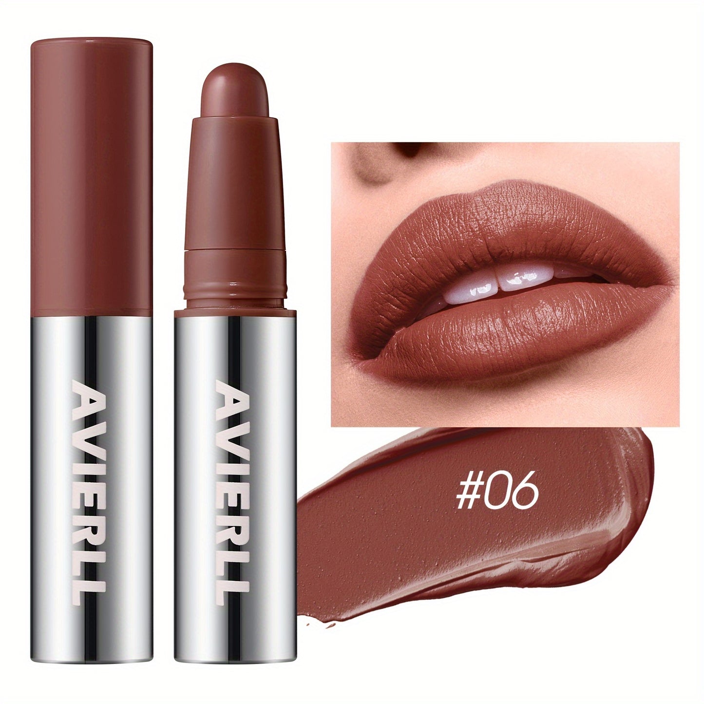 Aviérli Matte Labial Qalam Pushti, Qizil, Nudes ranglarida, uzoq muddatli, suvga chidamli, har kuni glam va bayram partiyalari uchun namlantiruvchi formula.