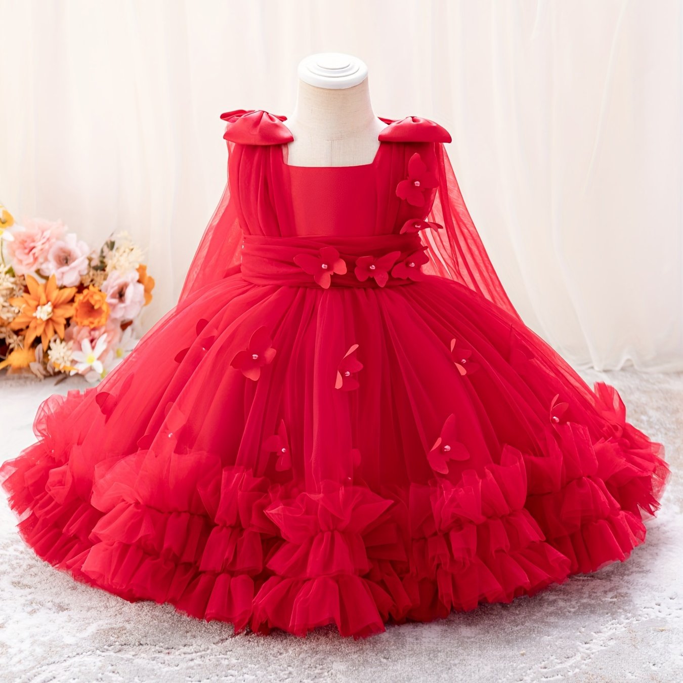 Adorable tulle A-line dress for girls, perfect for parties, weddings, birthdays, pageants, and outdoor events